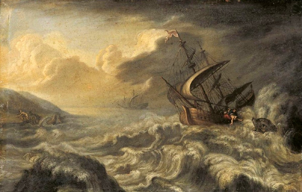 ships in a storm near the coast
